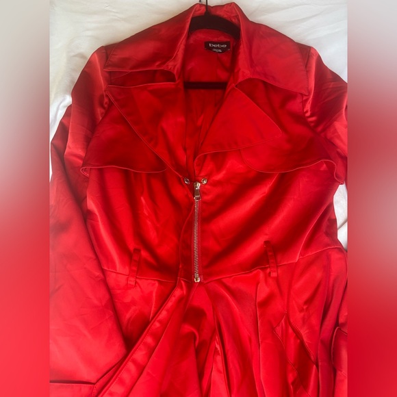 bebe Vibrant Red Long Sleeve trench coat size large elegant date evening - Picture 8 of 8